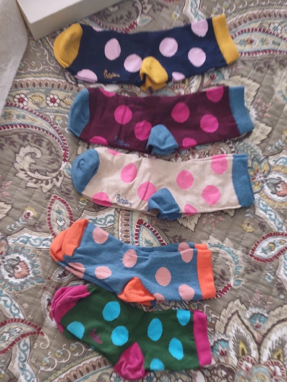 Boden Polka Dot Cotton Sock Gift Set - Navy, Burgundy, Beige, Blue, Green